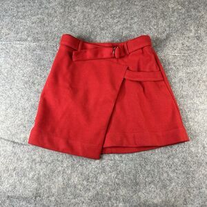 Maeve Anthropologie Mini Skirt Womens 6 Belted Wrap Wool Blend Red